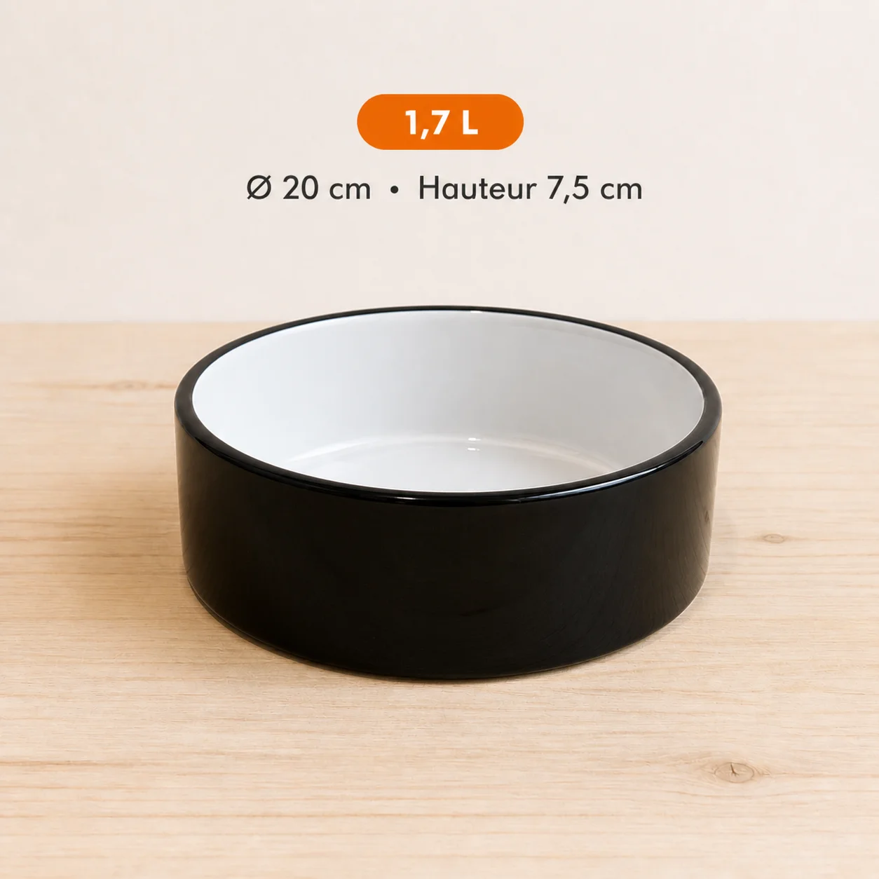Grande gamelle en céramique noire et blanche de 1,7 L pour plusieurs lapins