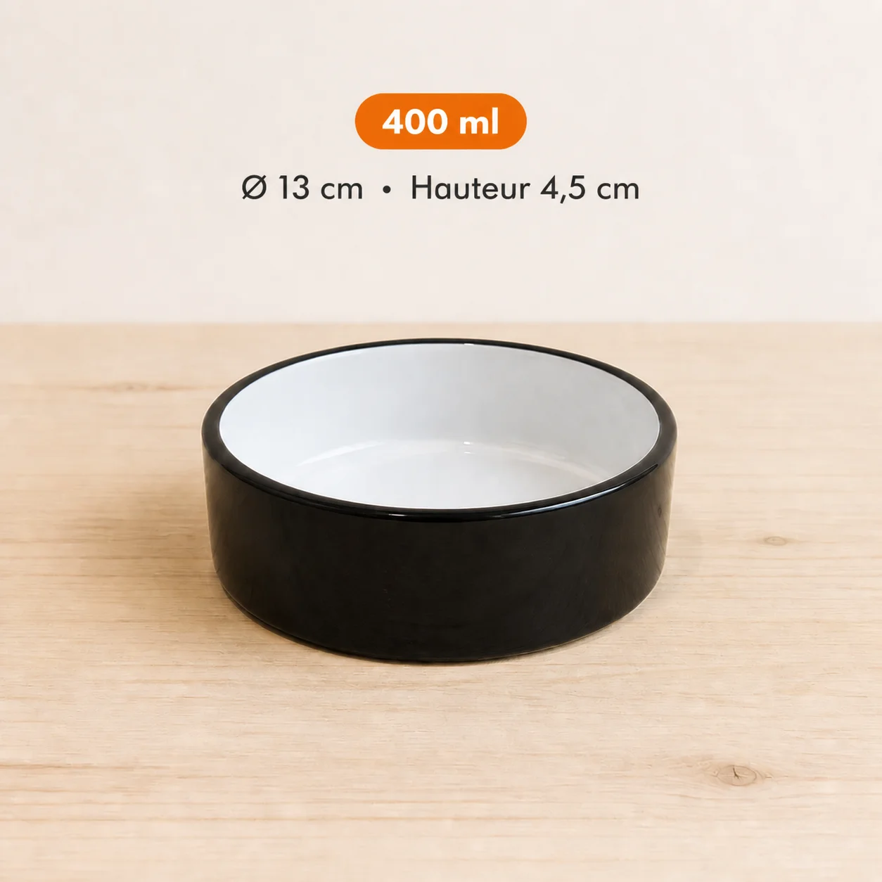 Gamelle en céramique noire et blanche de 400 ml pour lapin