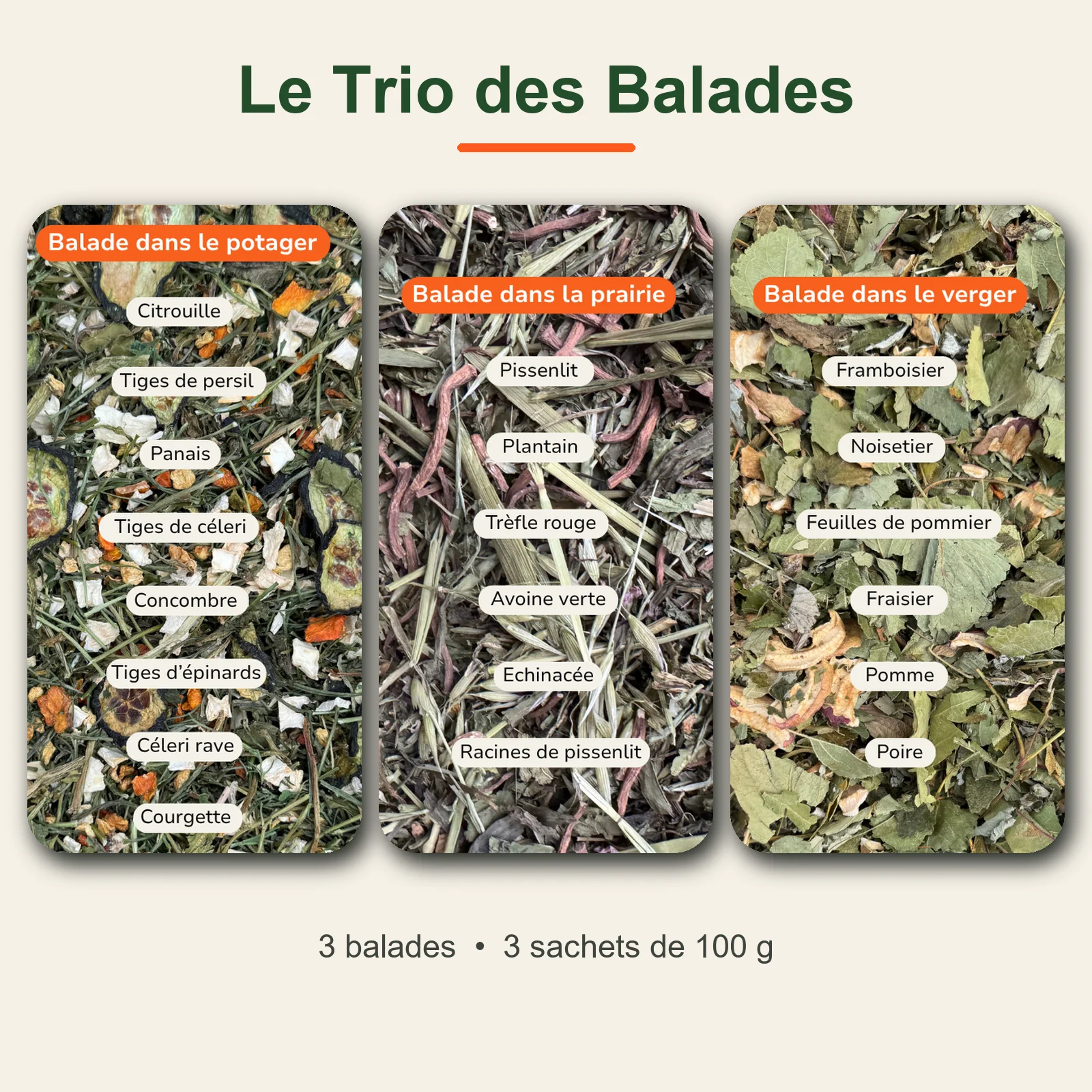 Pack Trio des Balades composé de trois mélanges naturels pour lapin