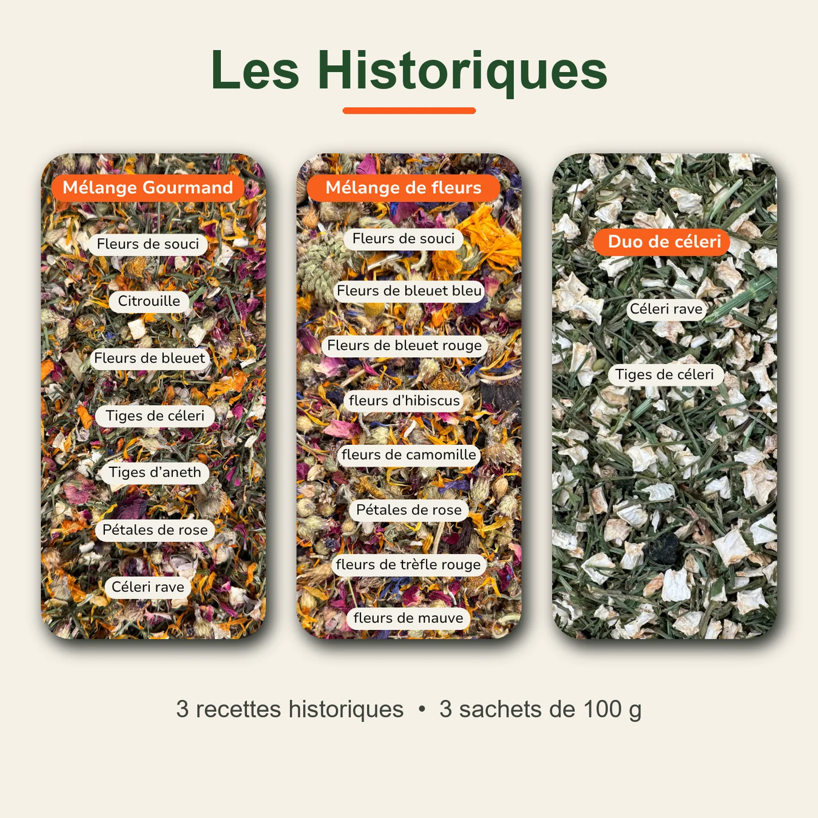 Pack Les Historiques composé de trois mélanges naturels pour lapin