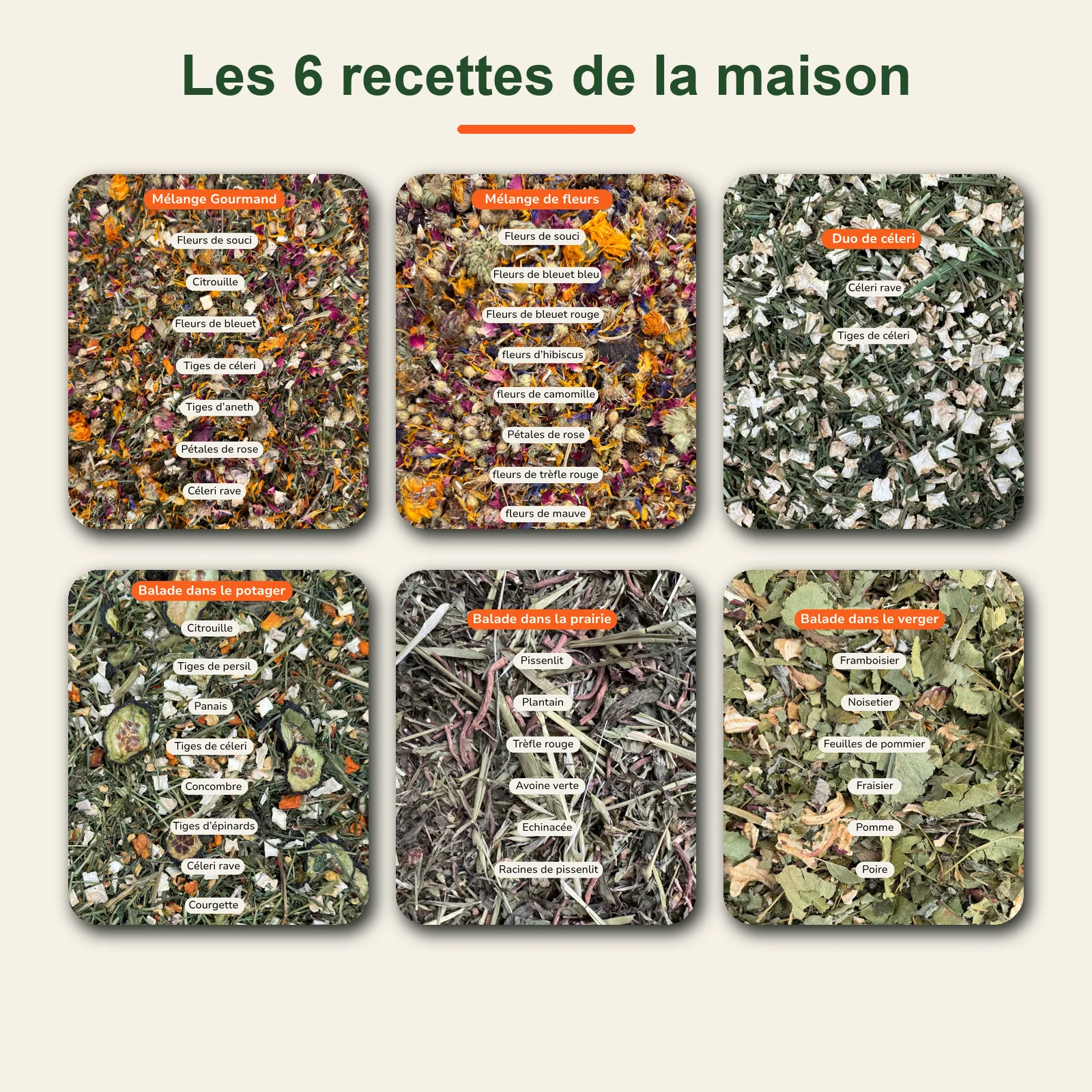Pack de six mélanges naturels pour lapin préparés à la main